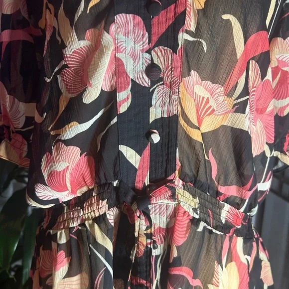 Worthington sz12 women’s sheer floral blouse ruffle sleeves fit flare waistline - Picture 9 of 9